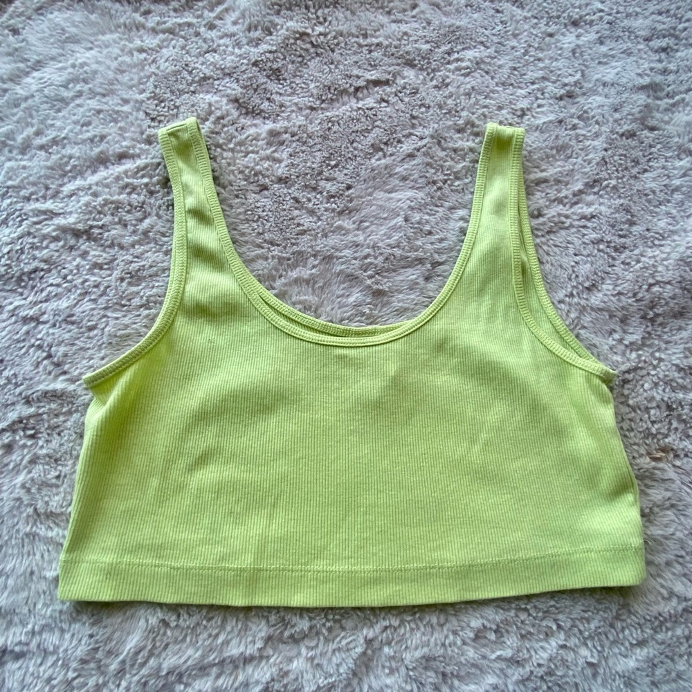 Divided Neon Green Cropped Ribbed Tank Size M